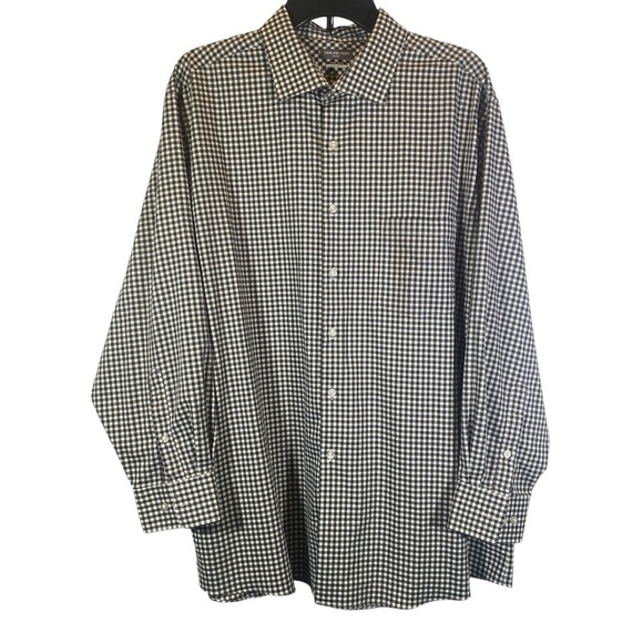 Van Heusen Flex Men's size 17.5 long sleeve button up shirt black white gingham - Picture 1 of 7